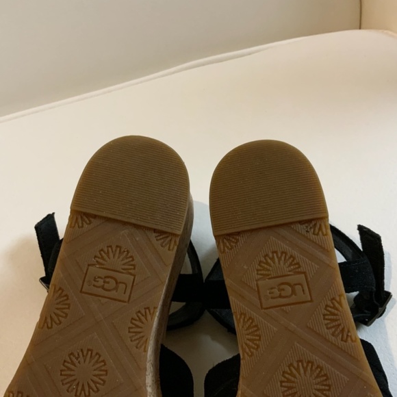 UGG Uma Black Suede Leather Cork Wedge Platform Heels Sandal Ankle Strap 9.5 - Picture 14 of 16